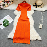 Chic O-Neck Button Knitted Bodycon Dress