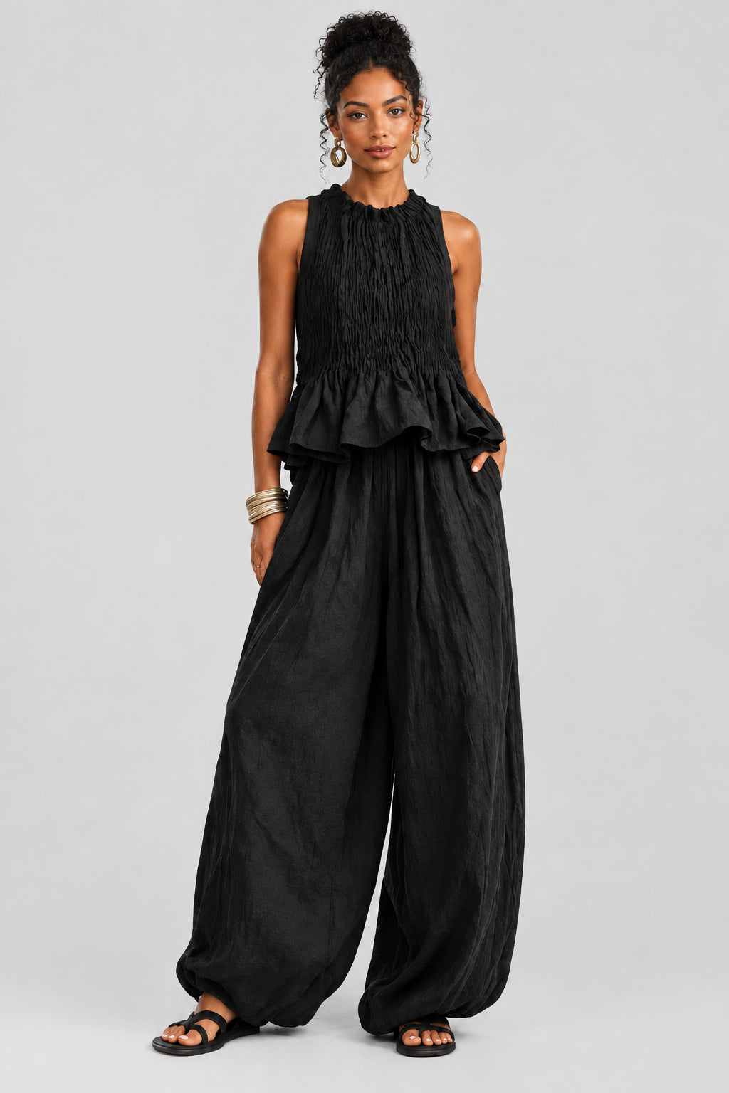 Ruffled Peplum Two-Piece Set