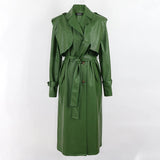 Stylish Long Leather Trench Coat