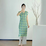 CurveKind ™ Miyake  Pleated Plaid Printed Dress