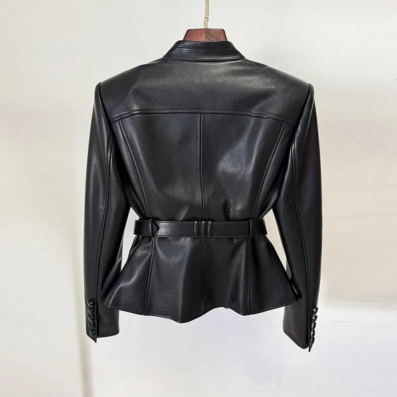 Slim Fit Leather Motorcycle Jacket – Multi-Pocket Design by Crystal Crystina, alternate view 4