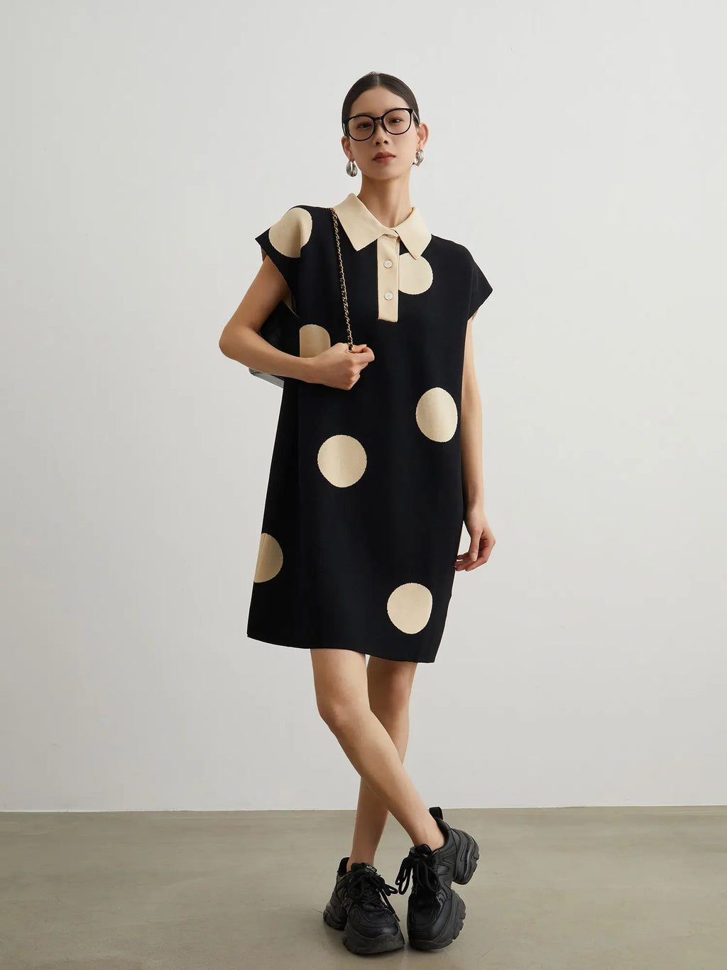 Polka Dot Knit Polo Midi Dress by Crystal Crystina, primary view