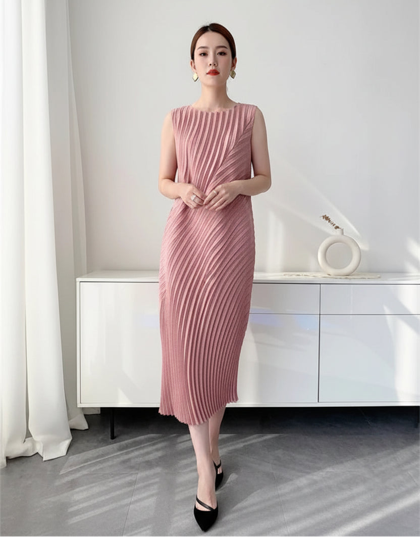 CurveKind™ Handmade Pleated Sleeveless Summer Dress by Crystal Crystina, primary view