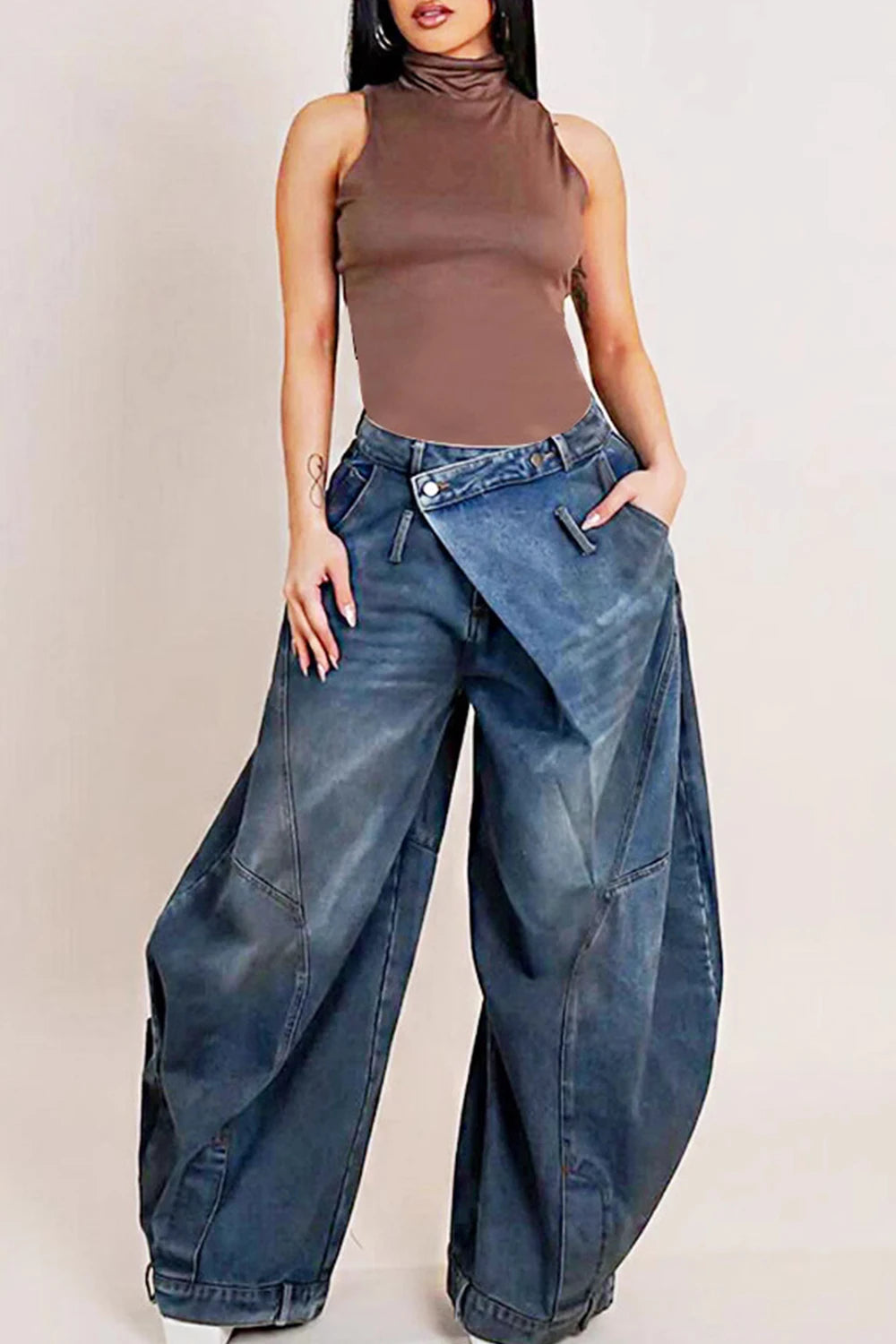 Washed Denim Jean Pant by Crystal Crystina, alternate view 2