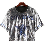 Cowboys Silver Sequin Top