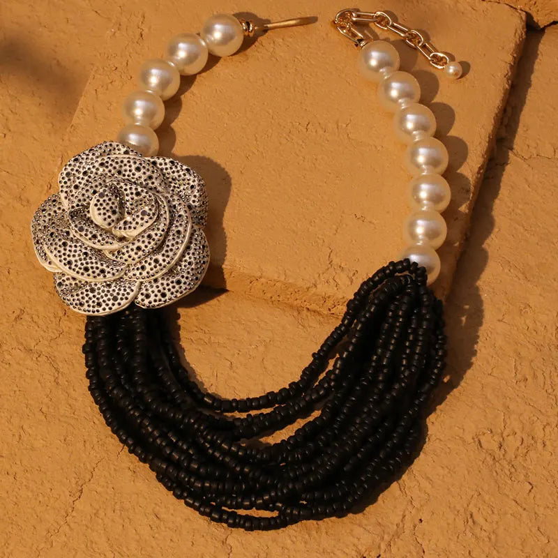 Pearl Necklace with Rose Pendant by Crystal Crystina, alternate view 3
