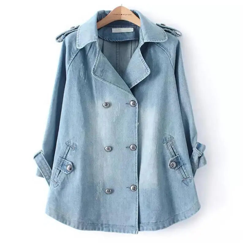 Double Breasted Denim Cape Coat by Crystal Crystina, alternate view 3