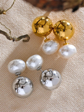 Imitation Pearls Stainless Steel Round Smooth Metal Stud Earrings