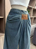 Ruched Waist Wide Leg Denim Trouser