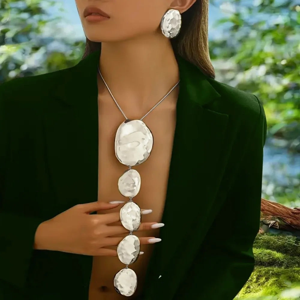 Oval Elliptical Pendant Earring Set