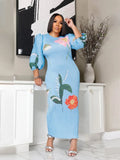 Floral Print Lantern Sleeve Dress