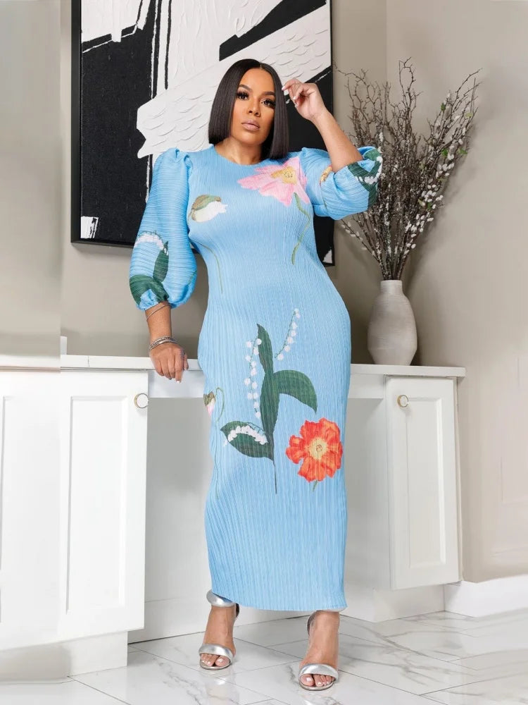 Floral Print Lantern Sleeve Dress