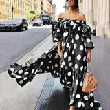 Off-the-shoulder Polka Dot Long Dress