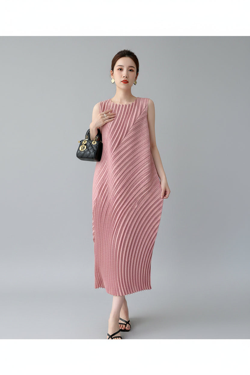 CurveKind™ Handmade Pleated Sleeveless Summer Dress by Crystal Crystina, alternate view 2