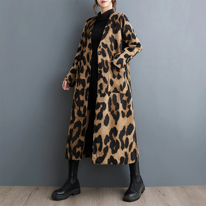 Oversized Leopard Wool Coat