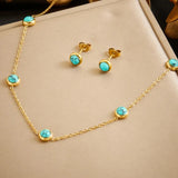 Turquoise Simplicity Golden Necklace & Earrings