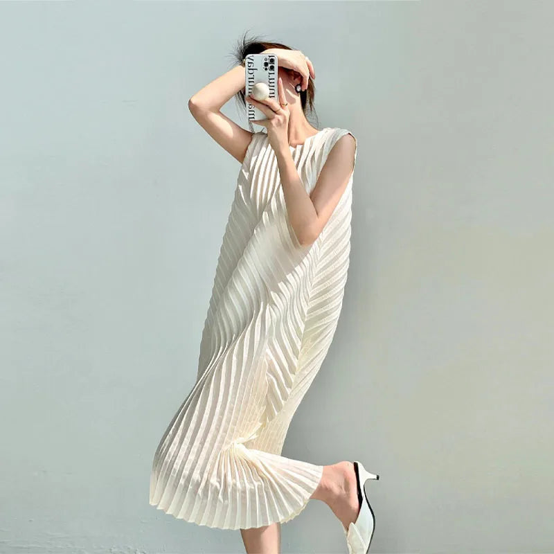 CurveKind™ Irregular Pleated Sleeveless Midi Dress by Crystal Crystina, alternate view 6