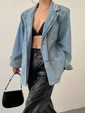 Blazer Style Fringed Shoulder Padded Denim Jacket