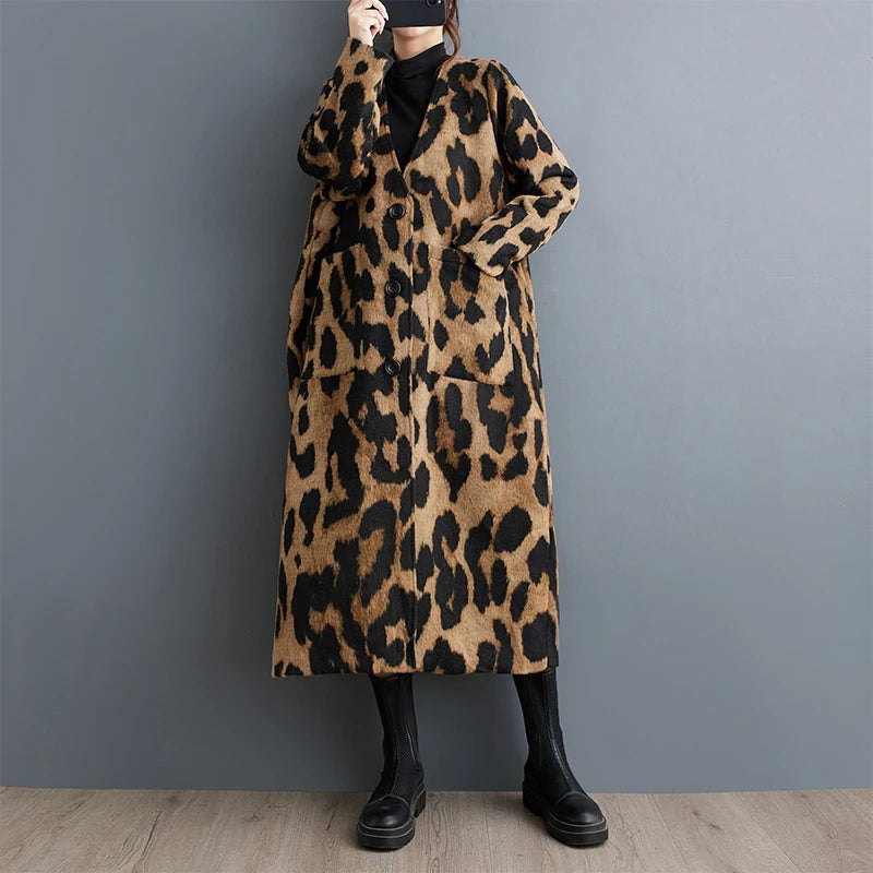 Oversized Leopard Wool Coat