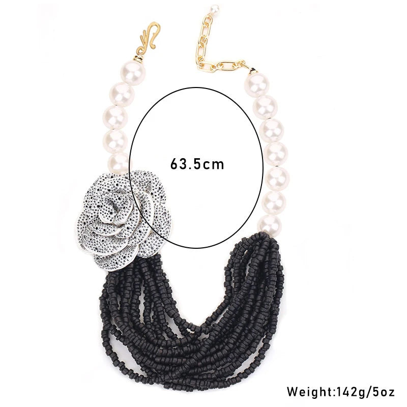 Pearl Necklace with Rose Pendant by Crystal Crystina, alternate view 6