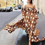 Off-the-shoulder Polka Dot Long Dress
