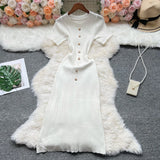 Chic O-Neck Button Knitted Bodycon Dress