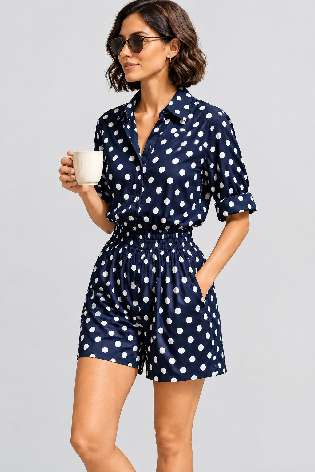 Polka Dot Button-Up Playsuit