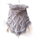 Warm Knitted Poncho With Real Raccoon Fur Stripe