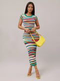 Rainbow Striped Knitted Casual Dress