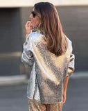 Casual Metallic Knit Turtleneck Sweater