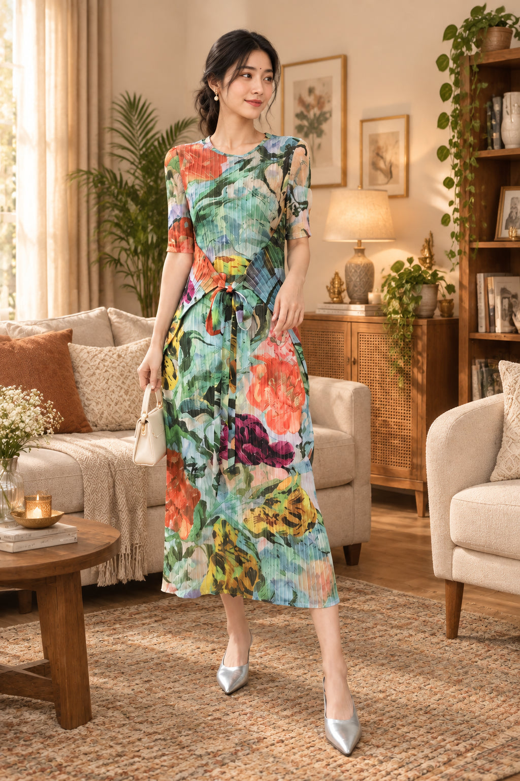 Floral Print Tie Waist Dress