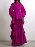 Elegant Fuchsia Tiered Pleated Maxi Dress