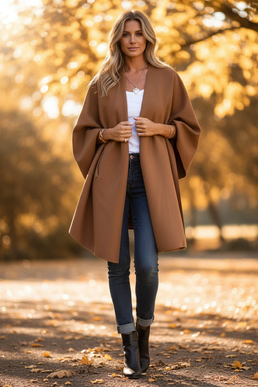 CurveKind™ V-Neck Shawl Cape Coat by Crystal Crystina, alternate view 2