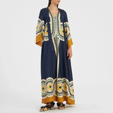 Chic Stand Collar Printed Long Sleeve High Waist Dress