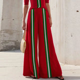 Contrast Color Two Piece Set - Skinny Top And A Wide Leg Long Pant