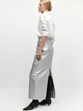 Metallic High Waist Classic Maxi Skirt