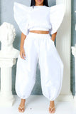 Matching Set -  Flutter Sleeves Round Neck and Loose Pants