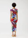 CurveKind ™Miyake Pleated Geometric Pattern Short Sleeve Dress