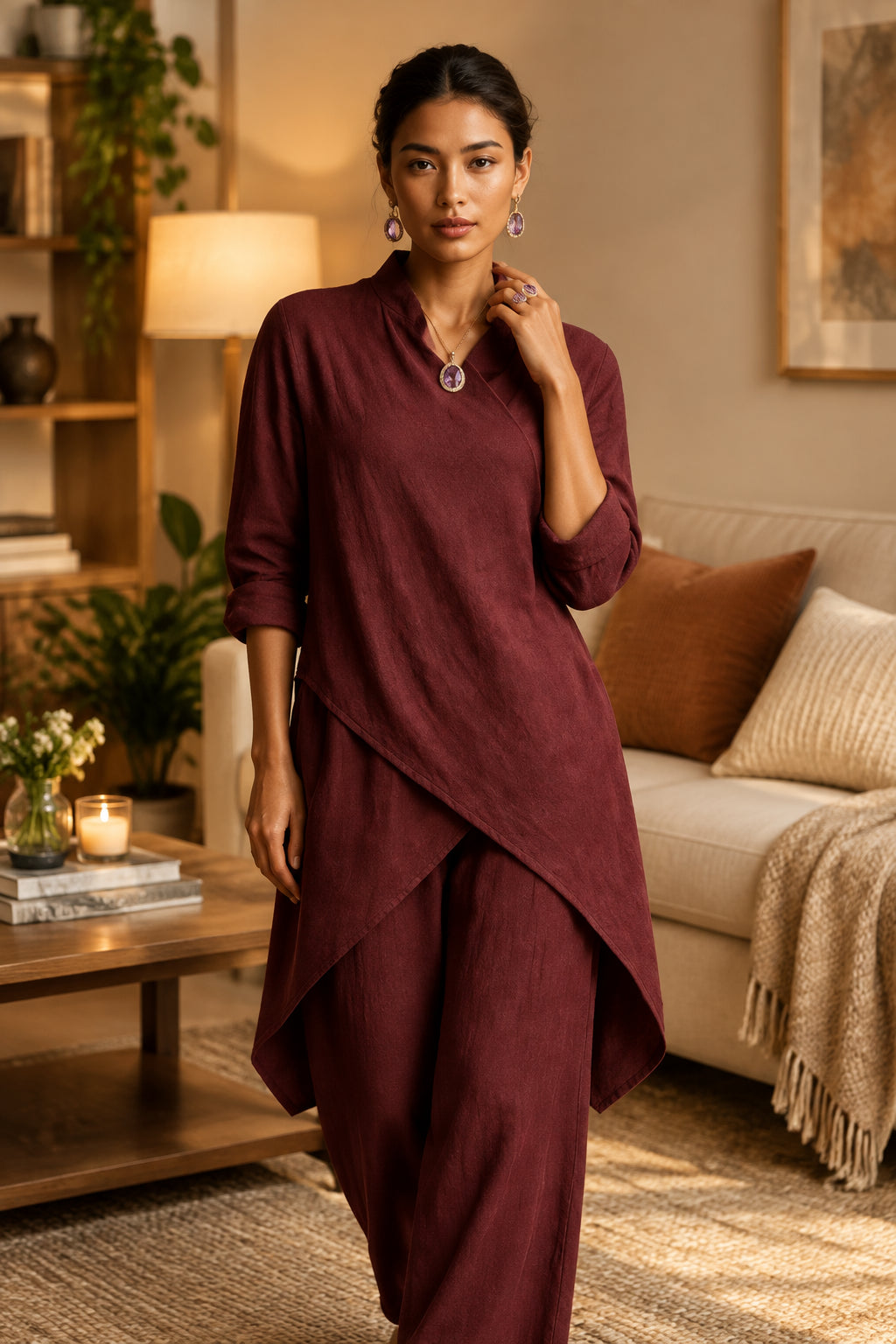 Asymmetrical Wrap Two-Piece Set