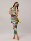 Rainbow Striped Knitted Casual Dress
