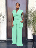 Ruched Sleeve Cargo Two Piece Set