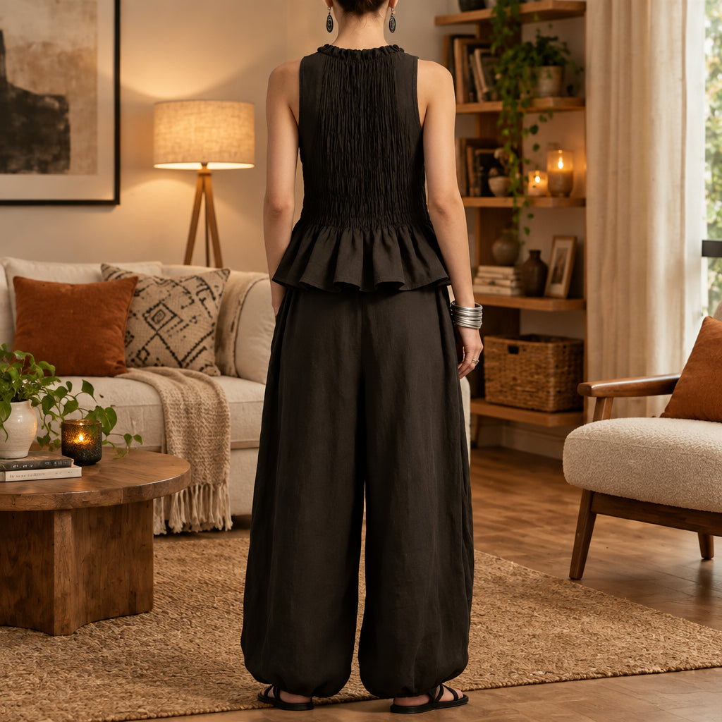 Ruffled Peplum Two-Piece Set