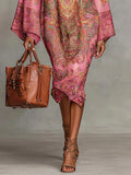 Printed High-Neck Kaftan Midi Dress