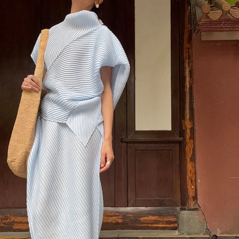 CurveKind™ Asymmetrical Pleated Two-Piece Skirt Set