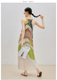 CurveKind™ Color Pleated Sleeveless Midi Dress