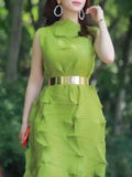 New Pleated Sleeveless Round Collar Dress