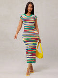 Rainbow Striped Knitted Casual Dress