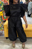 Matching Set -  Flutter Sleeves Round Neck and Loose Pants