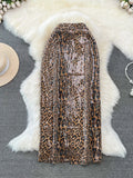 Sequin Animal  Print Midi Skirt