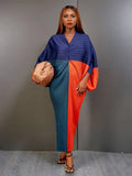 CurveKind™ Coral Red Pleated Batwing Evening Dress